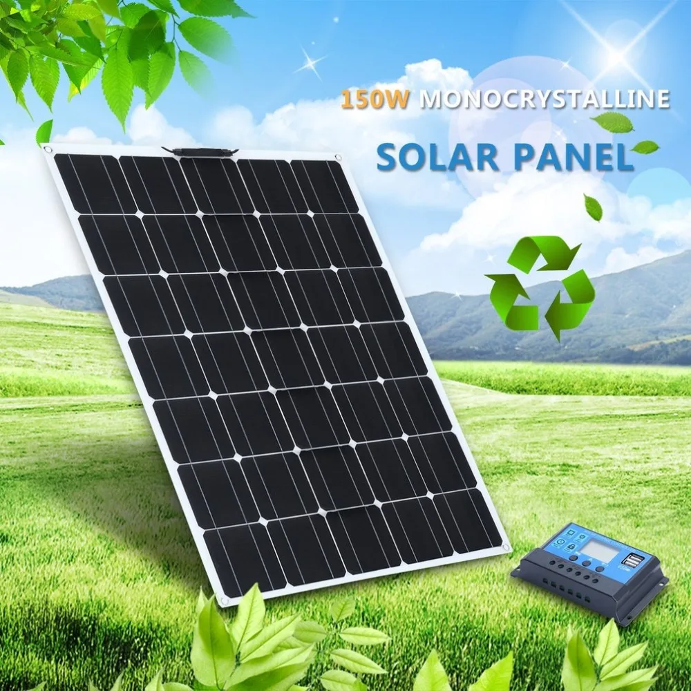 

2 PCS 150W Monocrystalline Solar Panel With 30A Battery Charger Sun Power Module Outdoor Solar Charging Device for Outdoor Camp