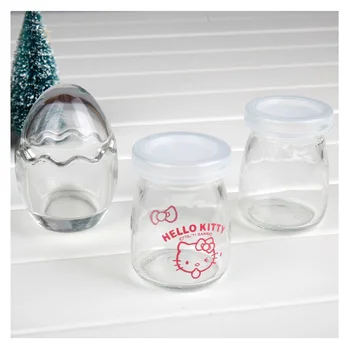 

6PCS Pudding bottle lead-free glass pudding cup thickened milk cup with high temperature yogurt bottle with lid baking mold