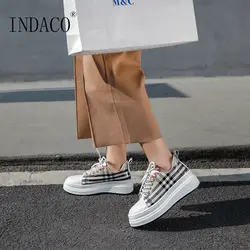 Женская обувь кожаные кроссовки Женская обувь на платформе в клетку модные кроссовки 2019 4,5 см