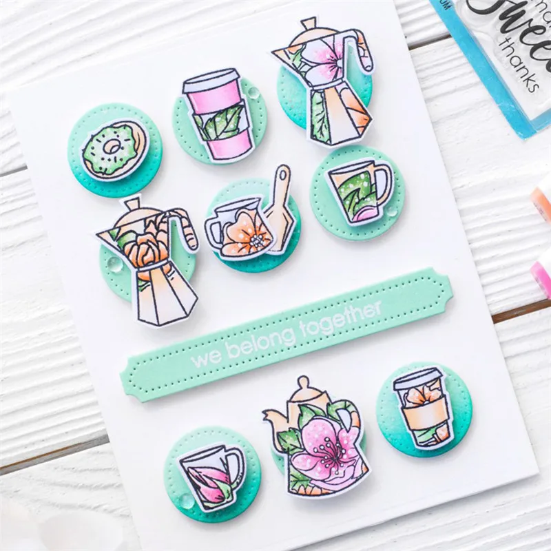 

YaMinSanNiO Teapot Stamps And Dies Sets Coffee Cup Cutting Die Stamp Scrapbooking Card Making Album Embossing Die Cut