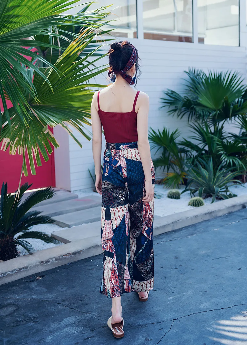 2019 Spring and summer new style Bohemian wide-leg trousers Beach holiday sunscreen trousers Chiffon printed trousers 2019 Spring and summer new style Bohemian wide-leg trousers Beach holiday sunscreen trousers Chiffon printed trousers