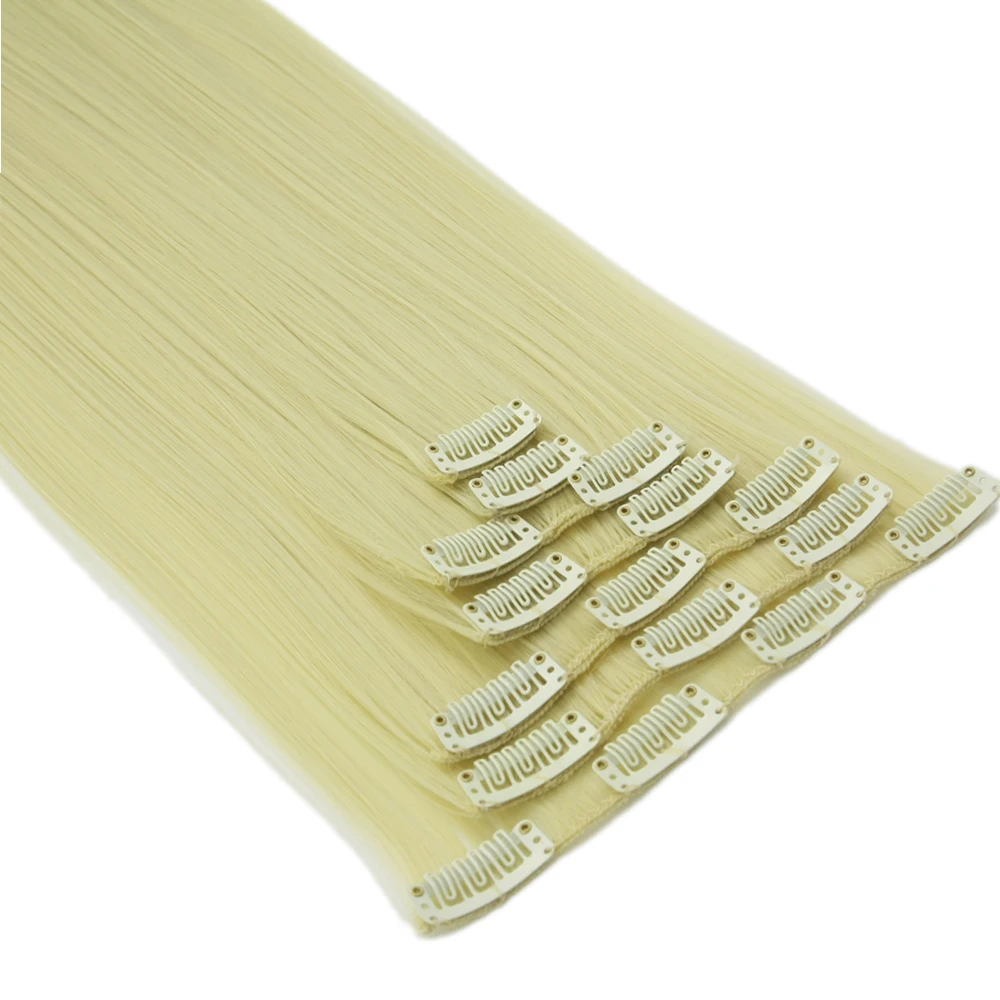 

Soowee 7pcs/set 16 Clips Long Straight Blonde Grey Hair Pieces Synthetic Hair Pad Hair Extension Clip in Full Head