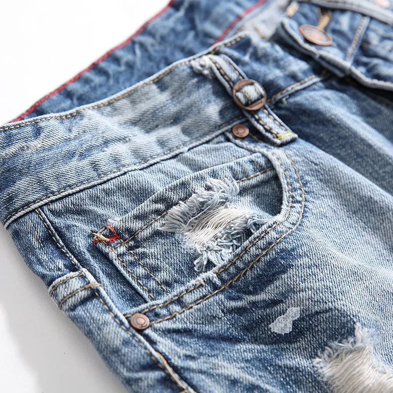2019 Новый Modis отверстие джинсы с разрезами на коленях Slim fit джинсы для женщин для мужчин синий прямые брюки девочек рваные джинсы для мужчин