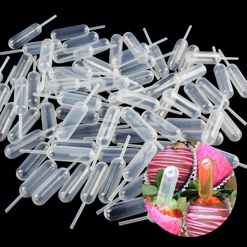 

50pcs Plastic Squeeze 4ml Transfer Pipettes Dropper Disposable Pipettes for Strawberry Cupcake Ice Cream Chocolate Cake Toppers