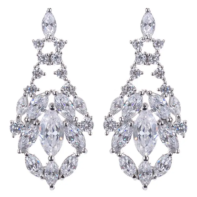 

High Quality Luxury AAA Cubic Zirconia Leaf Shape Large Charm Dangle Earrings Brand Silver Plated Jewelry for Woman GLE4947