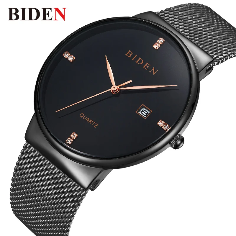 

Watches Men Luxury Brand Biden Stainless Steel Gold Black Watch Business Man Clock Water Resistant Wristwatch relogio masculino