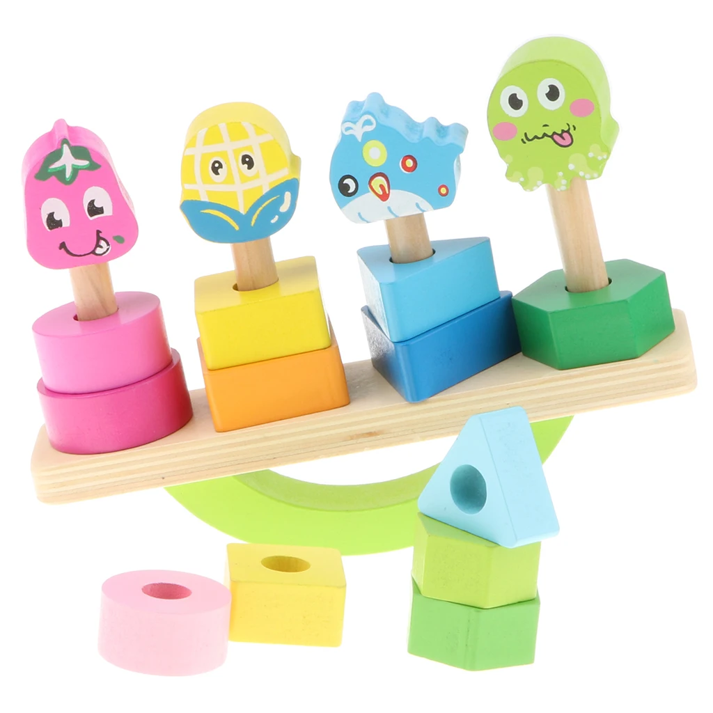 Деревянный ребенок башенка геометрические блоки игра фруктовый баланс луч головоломка образовательный стек балансирующая игрушка Подарки