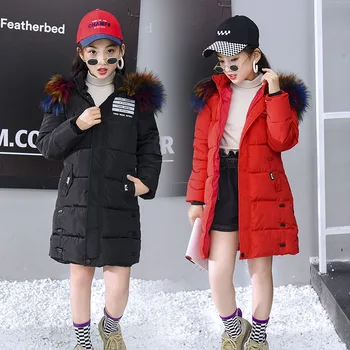 

Winter Jackets for Girls Warm Coat Kids Clothes Snowsuit Outerwear & Coats Children Clothing Colore Fur Hooded Jacket BabyParkas