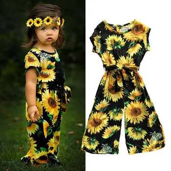 

Sunflower Romper For Baby Girls Clothing Summer Floral Print Jumpsuits Sunsuit Outfits costume