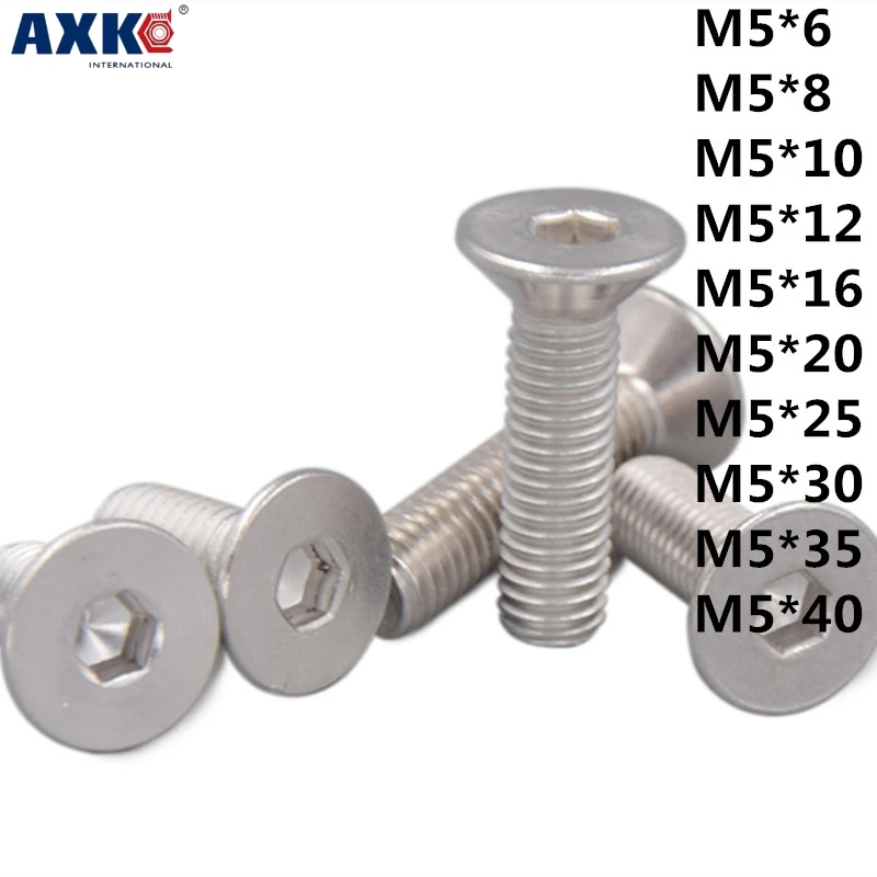 

AXK 100pcs 201 stainless steel flat head hexagon socket head screw DIN7991 M5*6-40mm