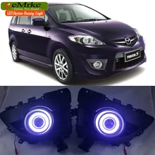 EeMrke светодиодный дневные ходовые огни для Mazda 5 Premacy 2008 2009 2010 COB Angel Eye DRL противотуманный светильник 55 Вт галогенные лампы H11