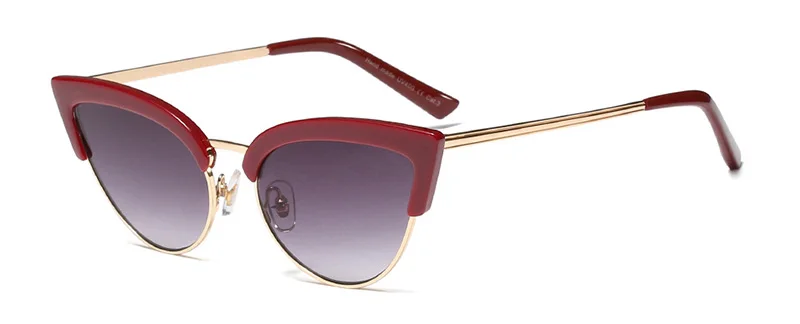 SHAUNA, Ретро стиль, половинная оправа, женские солнцезащитные очки кошачий глаз, модные градиентные солнцезащитные очки, UV400 - Цвет линз: Wine Red Grey
