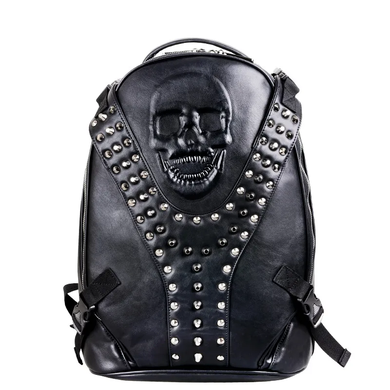 Personality 3D Skull Pu Leather Backpacks for Men Teenagers 2017