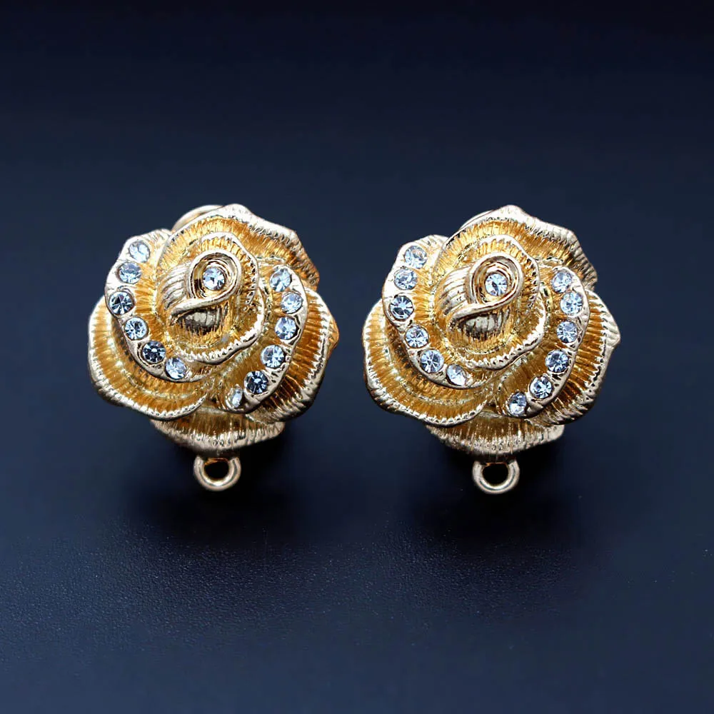 

African Earrings Post stud with Loop Connector Hooks Clasp Paved CZ Rose Flower Base Findings DIY Africa Women Wedding Jewelry