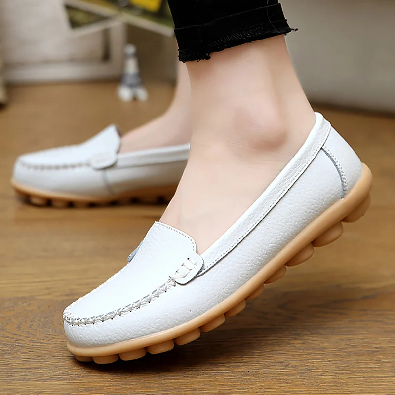 

Boat shoes for women flats shoes rubber solid Ladies shoes genuine leather casual shoes round toe pigskin zapatos de mujer