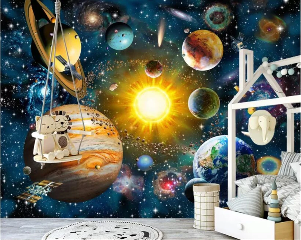 

Custom wallpaper of any size modern hand-painted cartoon space universe starry sky children's room mural 3d wallpaper