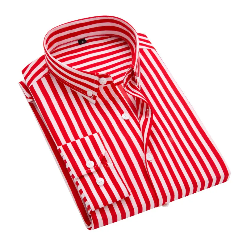 Button-down Collar Non-Iron Striped Shirts Mens Clothes 2018 Long Sleeve Mens Dress Shirts Casual Slim fit Men Social Shirt