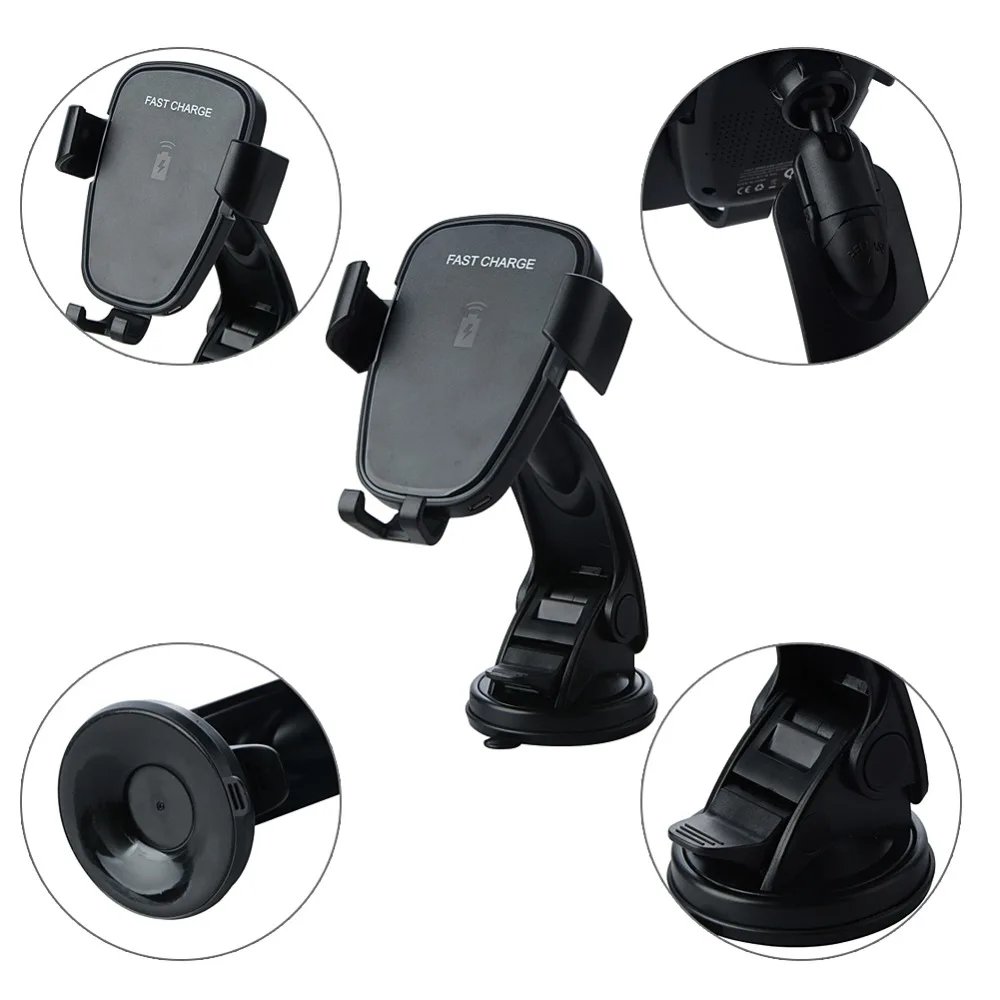 New Qi Wireless Charger Fast Charging Car Charger For iPhone X / 8 Mobile Phone Charger With Car Holder Stand For Samsung Galaxy
