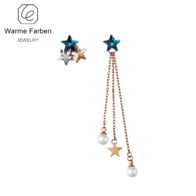 Warme Farben Crystal From Swarovski Drop Earrings For Women Warme Farben Crystal From Swarovski Drop Earrings For Women Asymmetry Star Metal Tassel Chain Personality Party