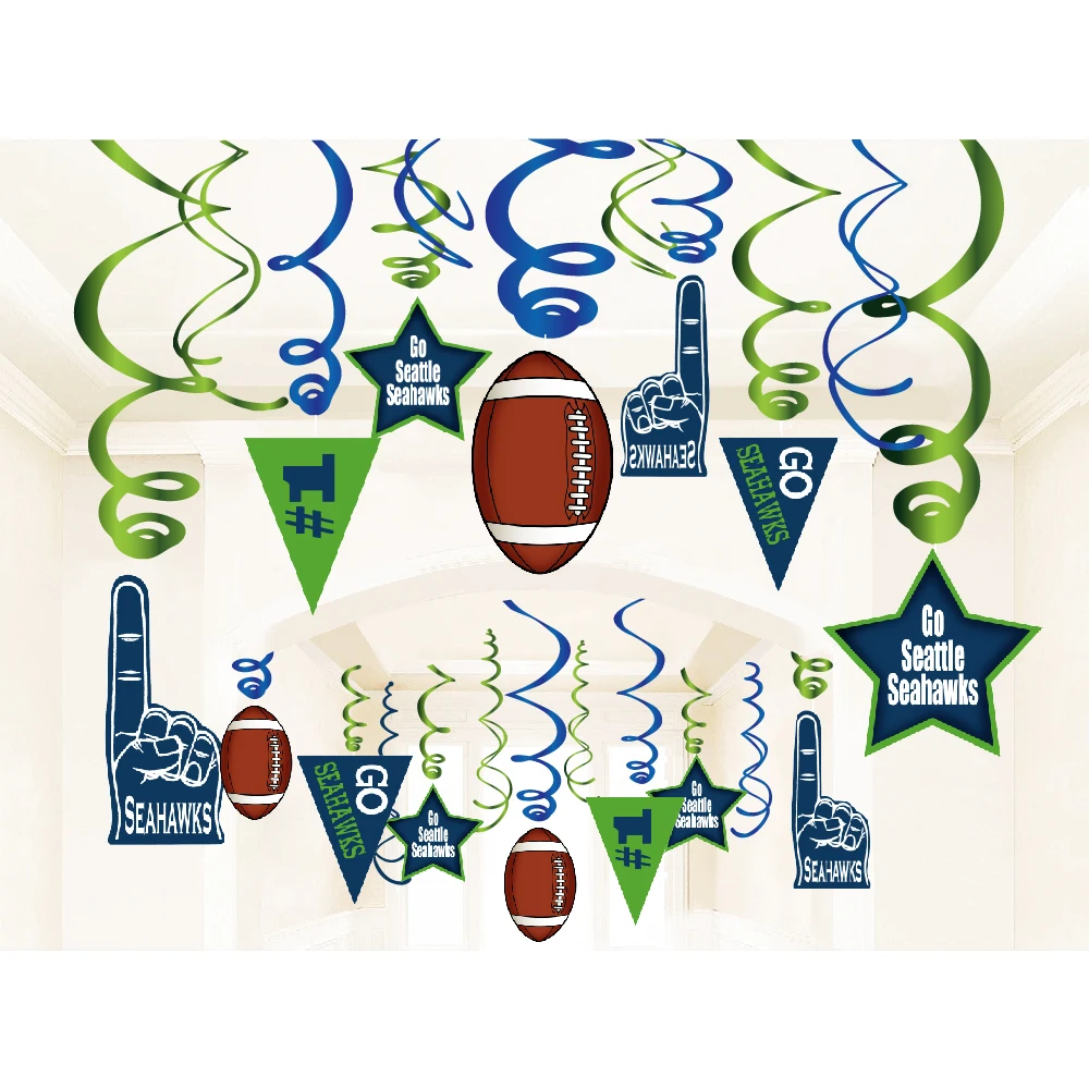 Спортивные Футбол украшения для тематических вечеринок ПВХ спираль Go Seahawks висит