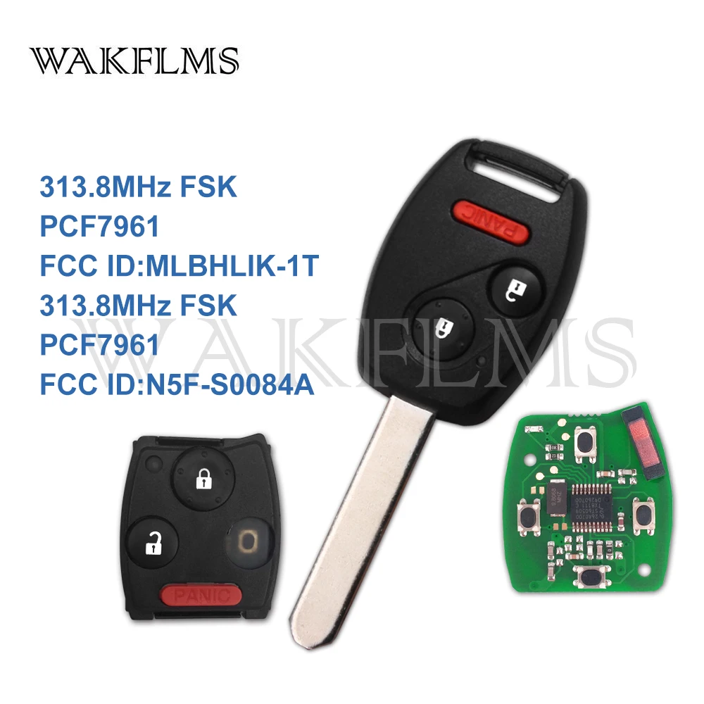 

3 Button Remote Car Key 313.8Mhz For Honda CRV Fit Accord CR-Z Civic Odyssey 2006-2013 with PCF7961 Chip MLBHLIK-1T N5F-S0084A