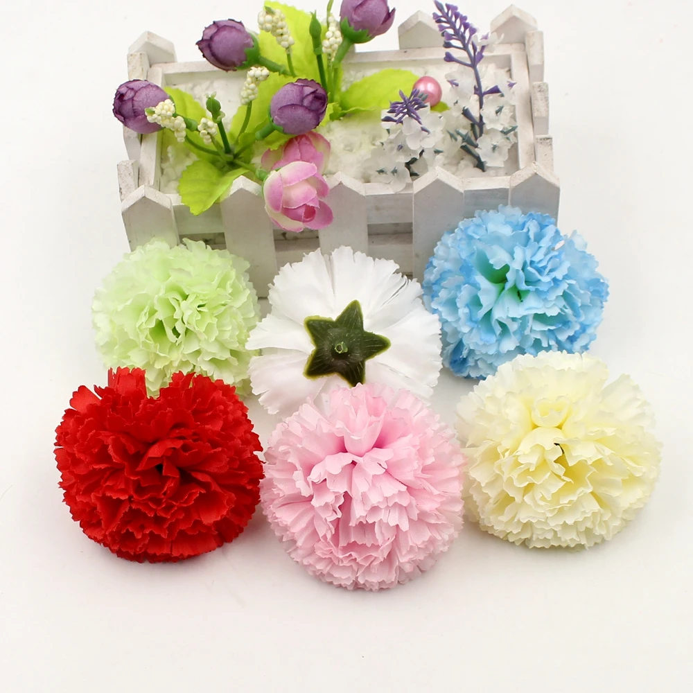 50pcs 7cm Artificial Flower Silk Carnation Handmake Head Wedding Decoration DIY Wreath Gift Box Scrapbooking Craft Fake | Дом и сад