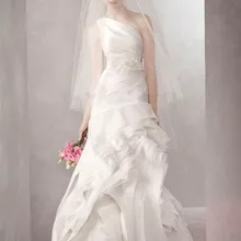 Корейский сплошной цвет драпировать более чем двойной с вставки гребень скрывается мягкая вуаль невесты торжественное платье