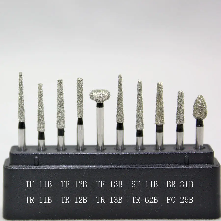 10pcs FG1.6 Dental Black Diamond Burs Set For Porcelain Polishing