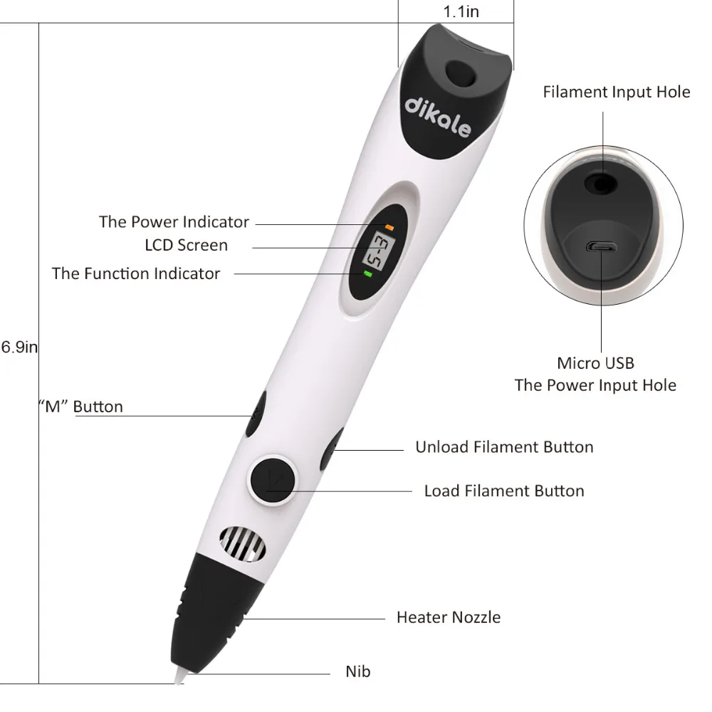 Dikale 3D 1,75 мм PLA ручка с множеством оттенков 3D чертежный принтер Stift Печать карандаш Caneta трафарет заправка PLA нити для ребенка подарок