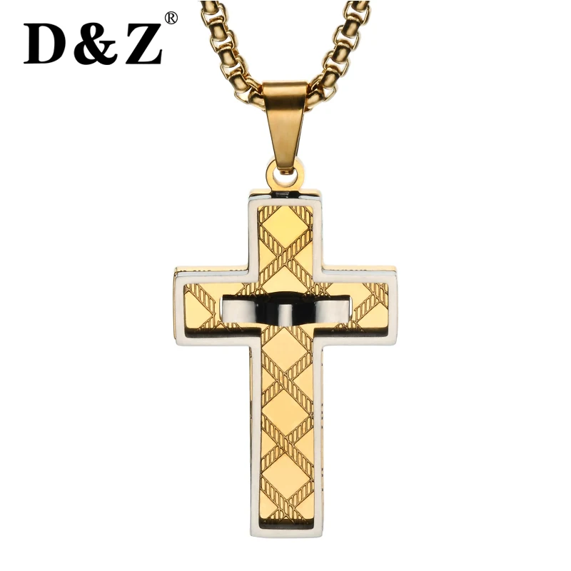 

D&Z Religious Gold Chain Jesus Crucifix Men Necklace Stainless Steel Cross Pendants Necklaces for Christian Jewelry