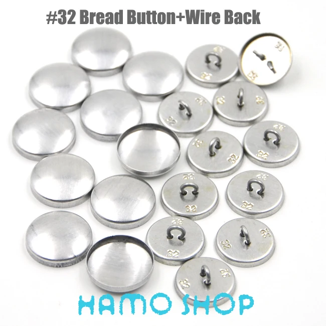 

100Sets/lot Free Shipping #32 Aluminum Round Fabric Covered Cloth Button Cover Metal Bread Shape Wire Back For Handmade DIY