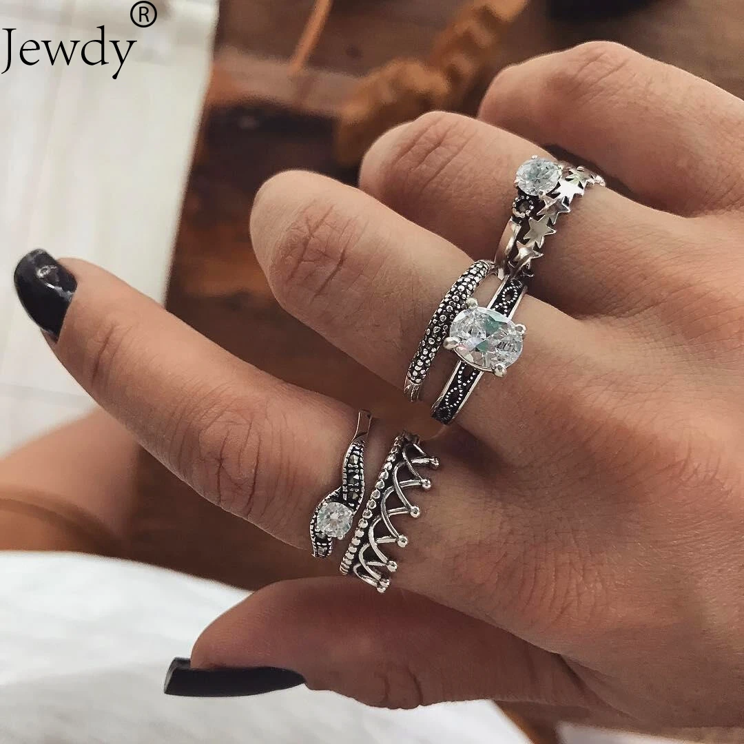 

Jewdy crystal Crown rings set star ring for women fashion jewelry bohemian vintage bjioux
