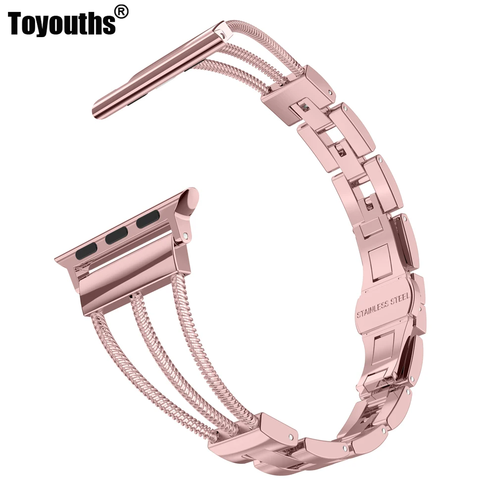 

Womens Stainless Steel Bands For Apple Watch Women Bracelet Removal Links Strap with Butterfly Clasp for iWatch Series 4 3 2 1