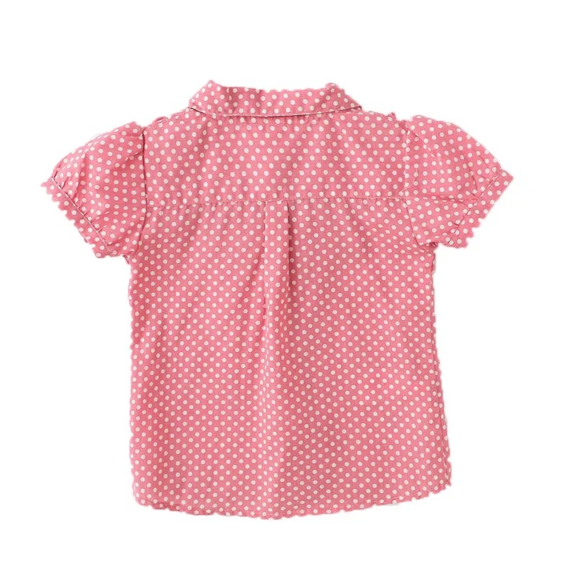 Одежда для девочек, блузка, летняя хлопковая красная рубашка в горошек с короткими рукавами, милая кукольная рубашка для маленьких девочек 2, 3, 4 лет, верхняя одежда