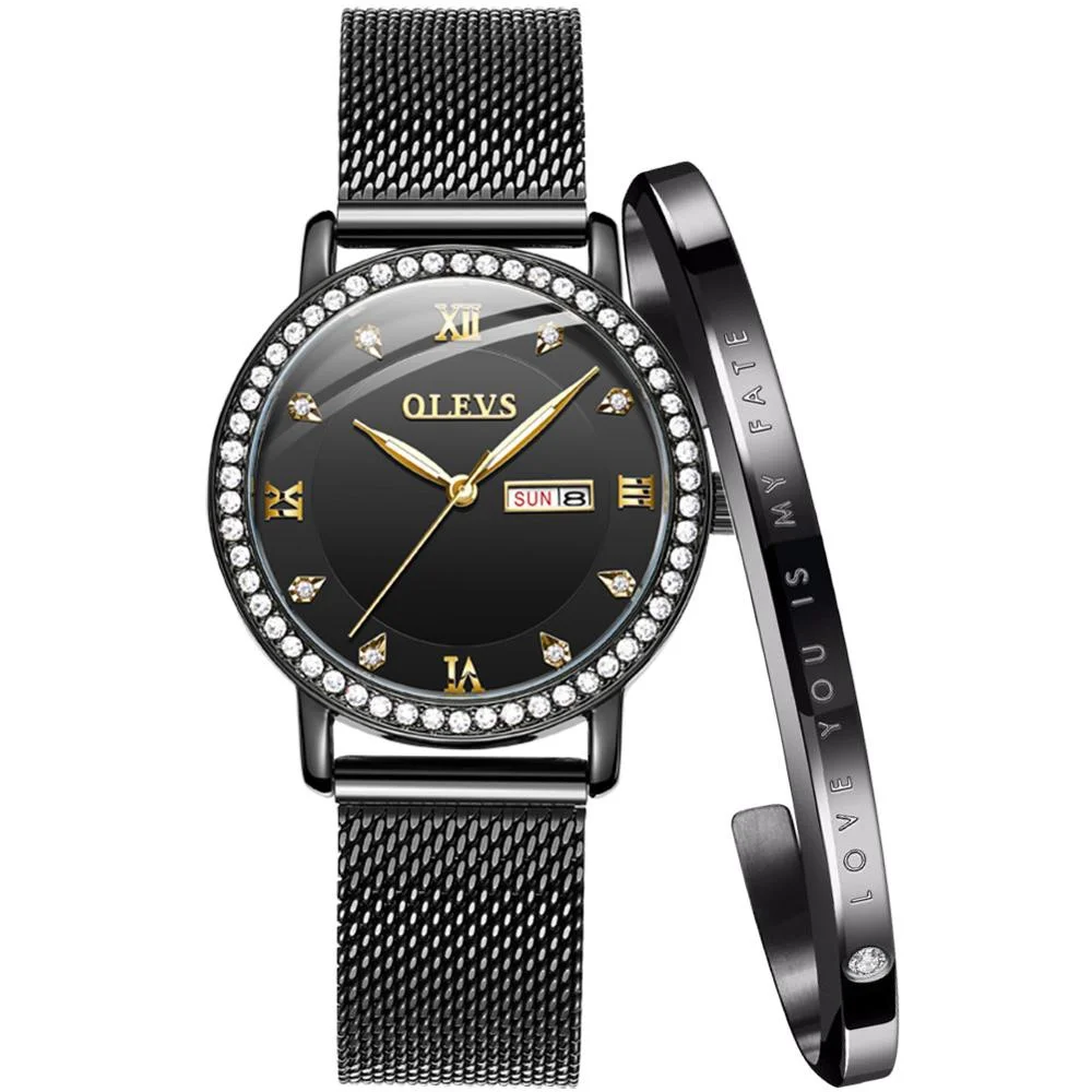 OLEVS Fashion Brand Ladies Watch Quartz Watch Women Casual Dress Watch Rhinestone Bracelet Watch Rose Gold Crystal reloje mujer
