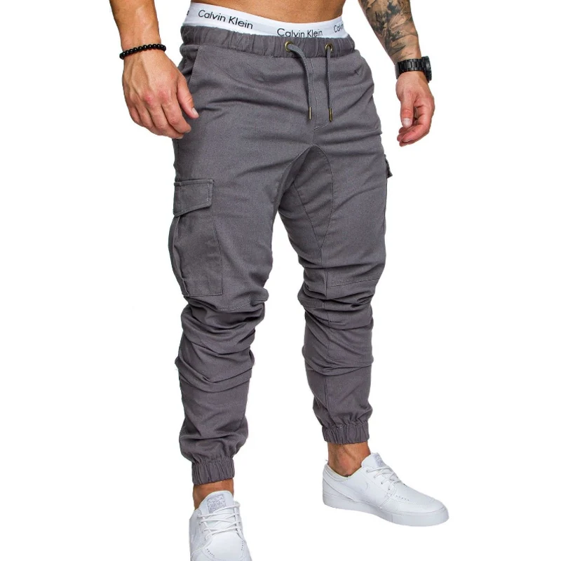 Бренд Для мужчин Штаны хип-хоп шаровары бегунов Штаны мужчины брюки Для мужчин S джоггеры Твердые multi-карман Штаны пот штаны M-XXXL - Цвет: gray