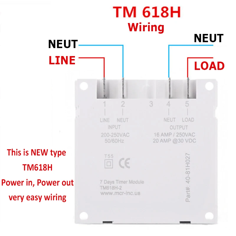 6 шт./лот, TM618H, выходное напряжение, Цифровое реле времени, 7 дней в неделю, программируемый таймер, 220 В, для освещения