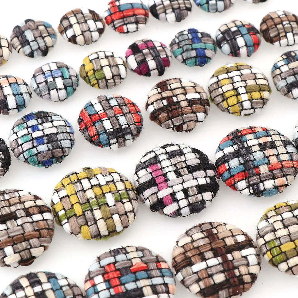 

15/20/25mm Colorful Hand-knitted Lattice Round Buttons Scrapbooking Fabric Covered Buttons For DIY Earring/Hair Accessories