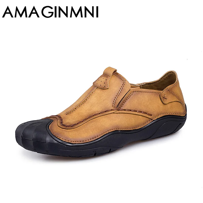 

AMAGINMNI 2017 New High Quality Genuine Leather Men Loafers Slip-On Casual Shoes Man Luxury Brand Handmade shoes Wear-resistant