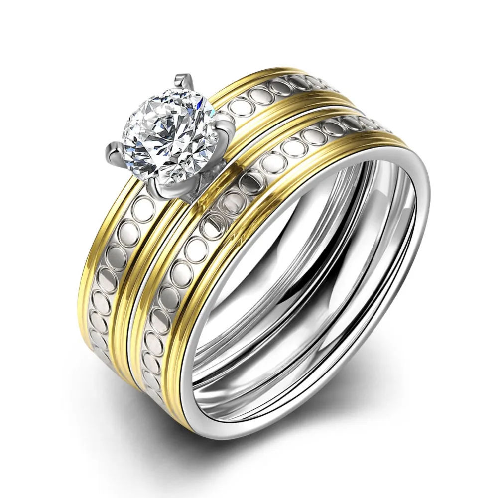 

R068 2016 Top Quality Titanium 18K Platinum plating Circle Links zircon Stone Slim Titanium Steel Women Men Wedding Jewelry Ring