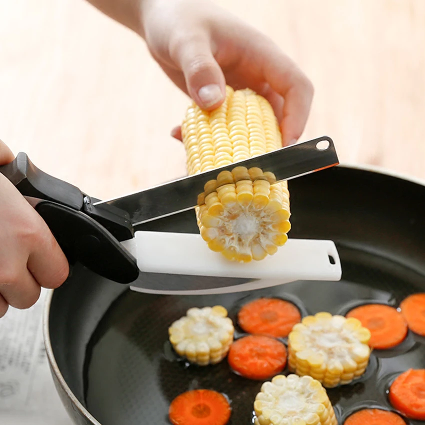 

2 IN 1 Kitchen Cutter Board Vegetable Cutting Slicer Smart Knife Cheese Food Meat Chop Cutters Multi-Function Fruit Scissors