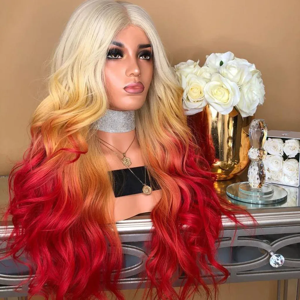 

Factory price 1pc Women Ladies Mix Colors Wig Synthetic Long Curly Straight WavyHair Full Wig Stand 2019 Novel Dce6
