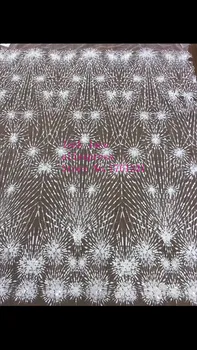 

5yards/bag ZC43# White dandelion pattern embroidery sequined lace high-grade fabric used for wedding dress fashion stage