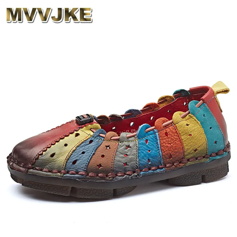

MVVJKE Autumn Flat shoes women Handmade Genuin Leather Ballet Shoes Slip on Mixed Colors Round toe Nurse Peas Loafer