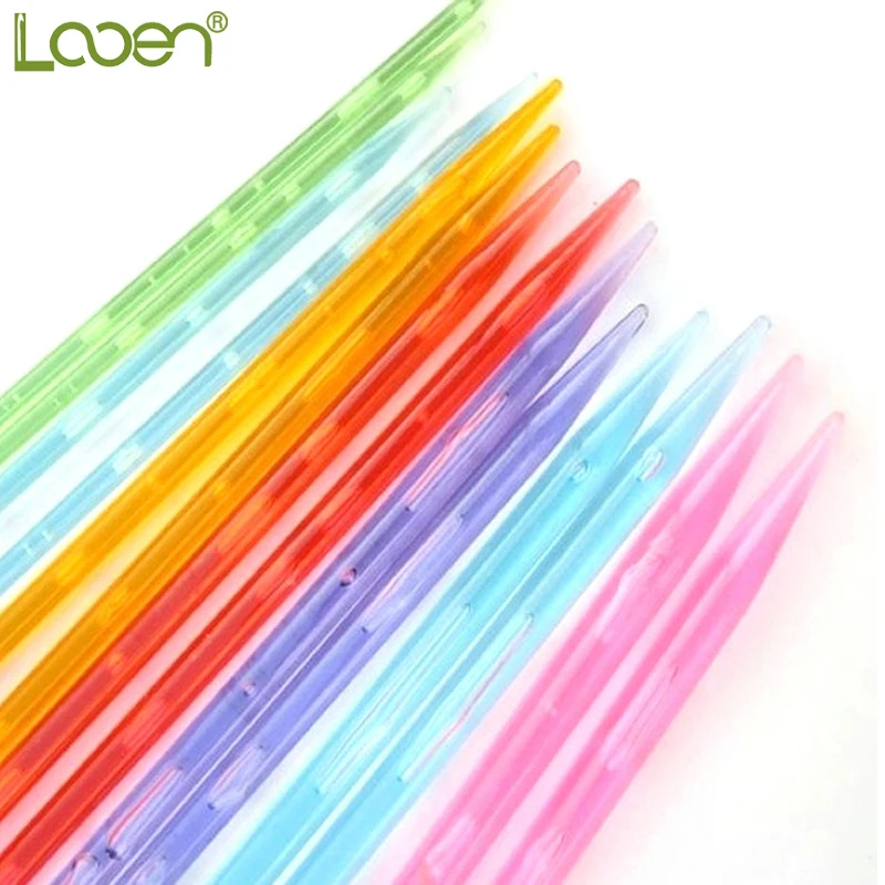 

Looen Brand 14pcs/set Multicolor High Quality Plastic Crystal Knitting Needles Weaving Tools Acrylic Needle For Scarf Sweater