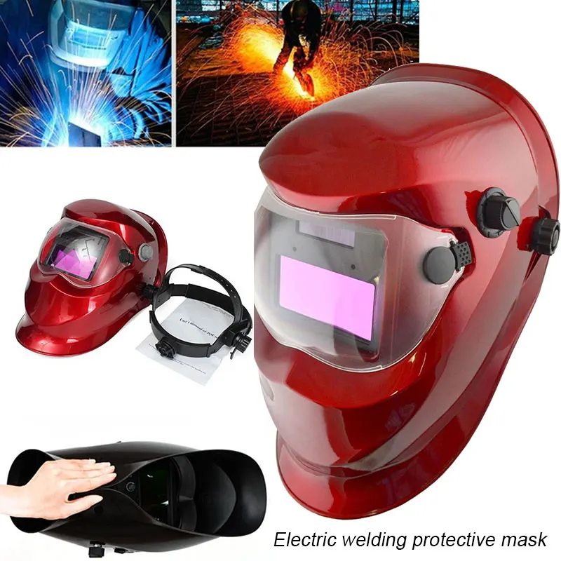 Solar Auto Darkening Red Welding Helmet Arc Tig Mig Welder Mask Protect Anti-Glare Lens