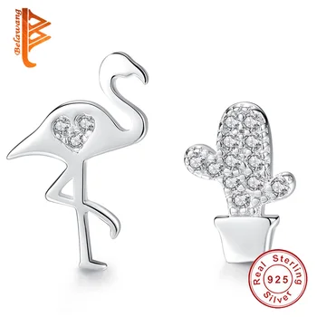 

BELAWANG Unique Design Goose & Cactus Pair Crystal Earrings for Women 925 Sterling Silver Stud Earrings Engagement Accessories