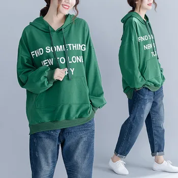 

BIG SIZE 5XL Spring Autumn Women Fashion Letter Print Cotton Tops Tee Ladies Female Plus Large Long Sleeve Loose Hood Sweatshirt