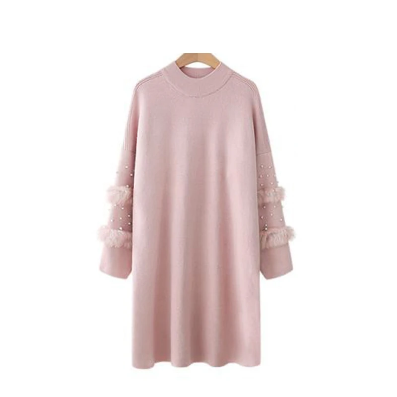 

2019 New Korean Version Fashion Long Section Half Garden Collar Pullover Sweater Skirt Sleeves Loose Sweater Women Autumn Winter