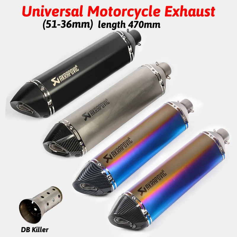 

51mm Universal 570mm Motorcycle Akrapovic Laser Exhaust Muffler Pipe Removeable DB Killer echappement moto tubo de escape